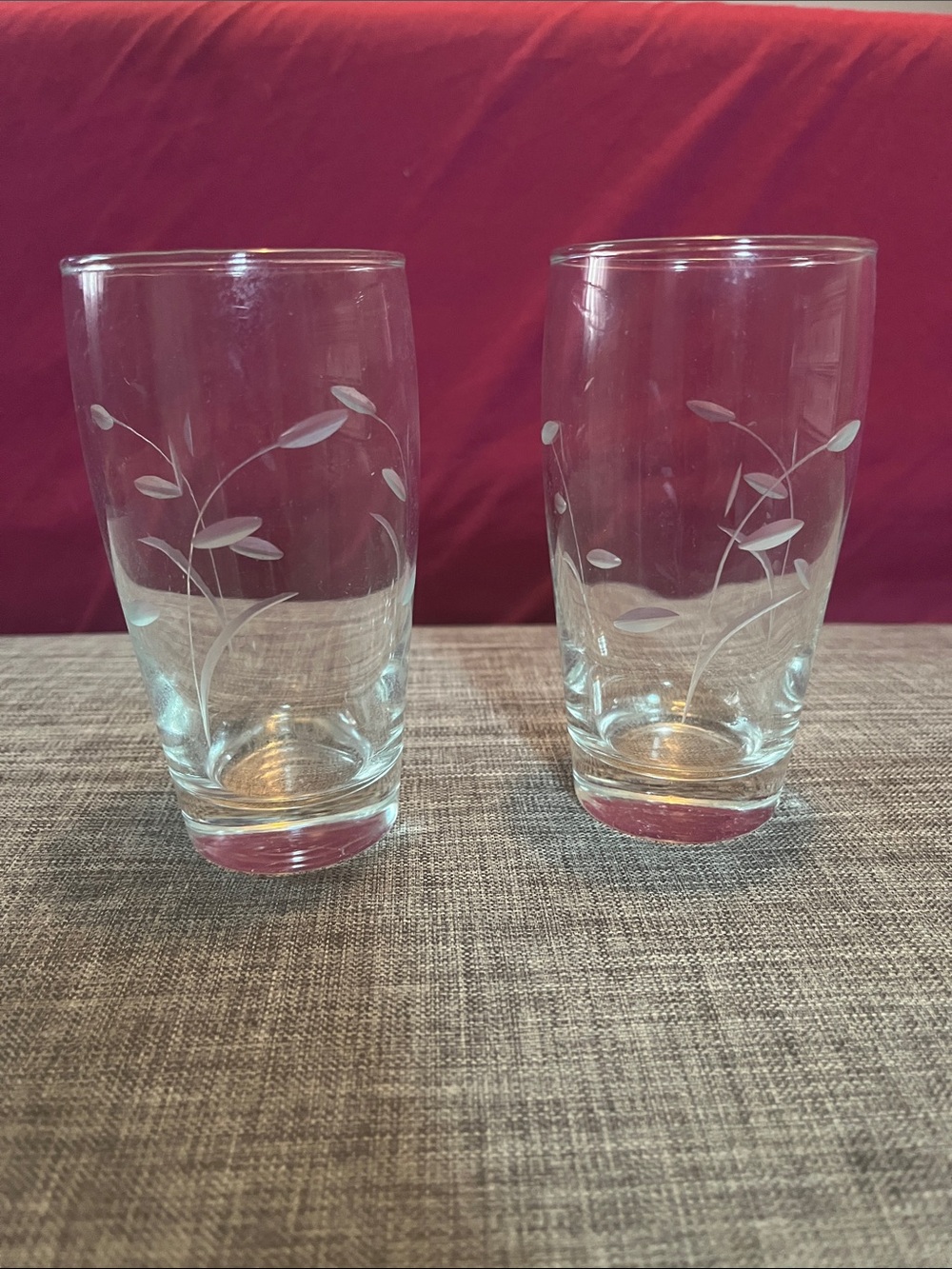 Princess House Clear Glass Tumblers with Etched Leaf Motif - Clear